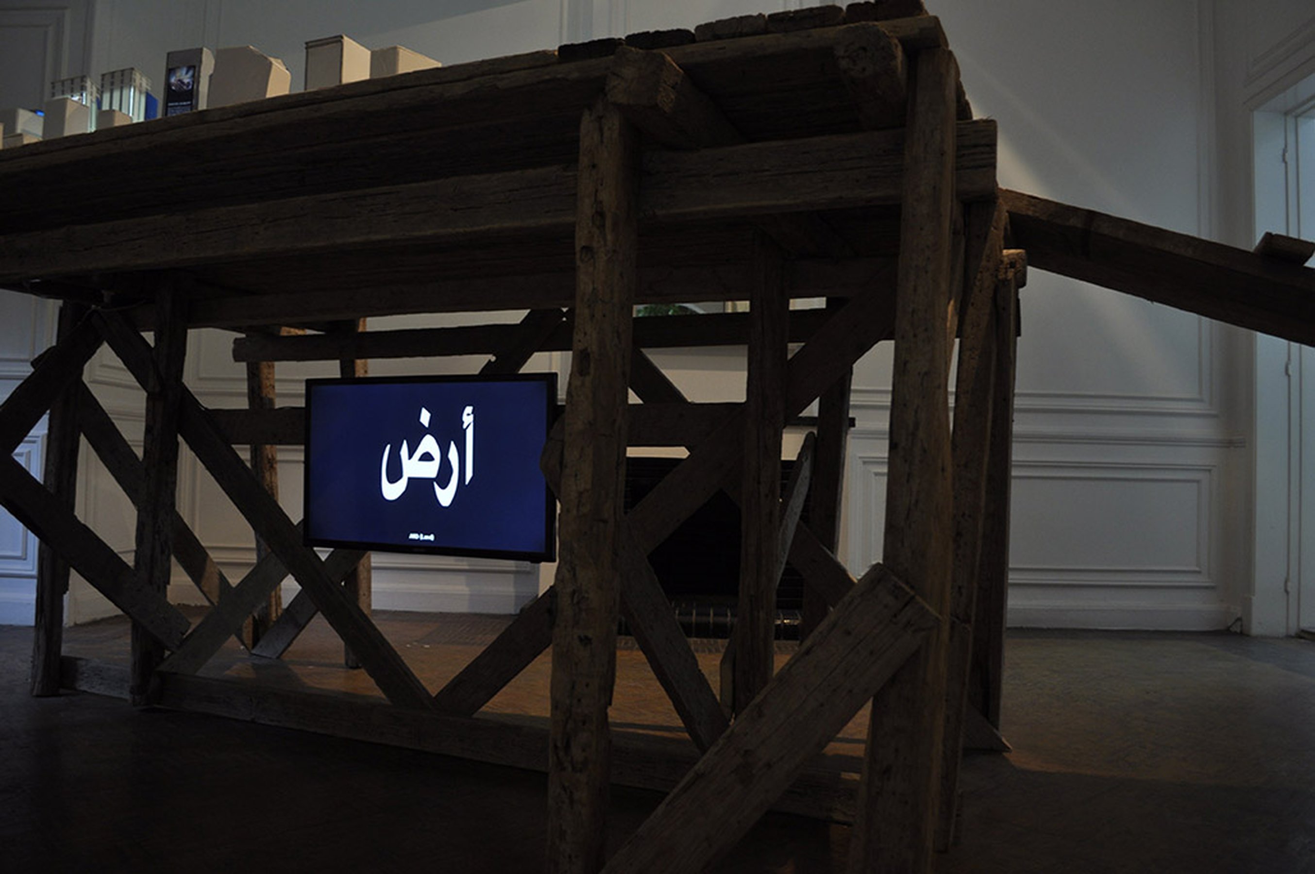 White Paper: the land, 2014 architectural model and video 175 × 265 × 125 cm; installation view at Casco, Beirut, 2014