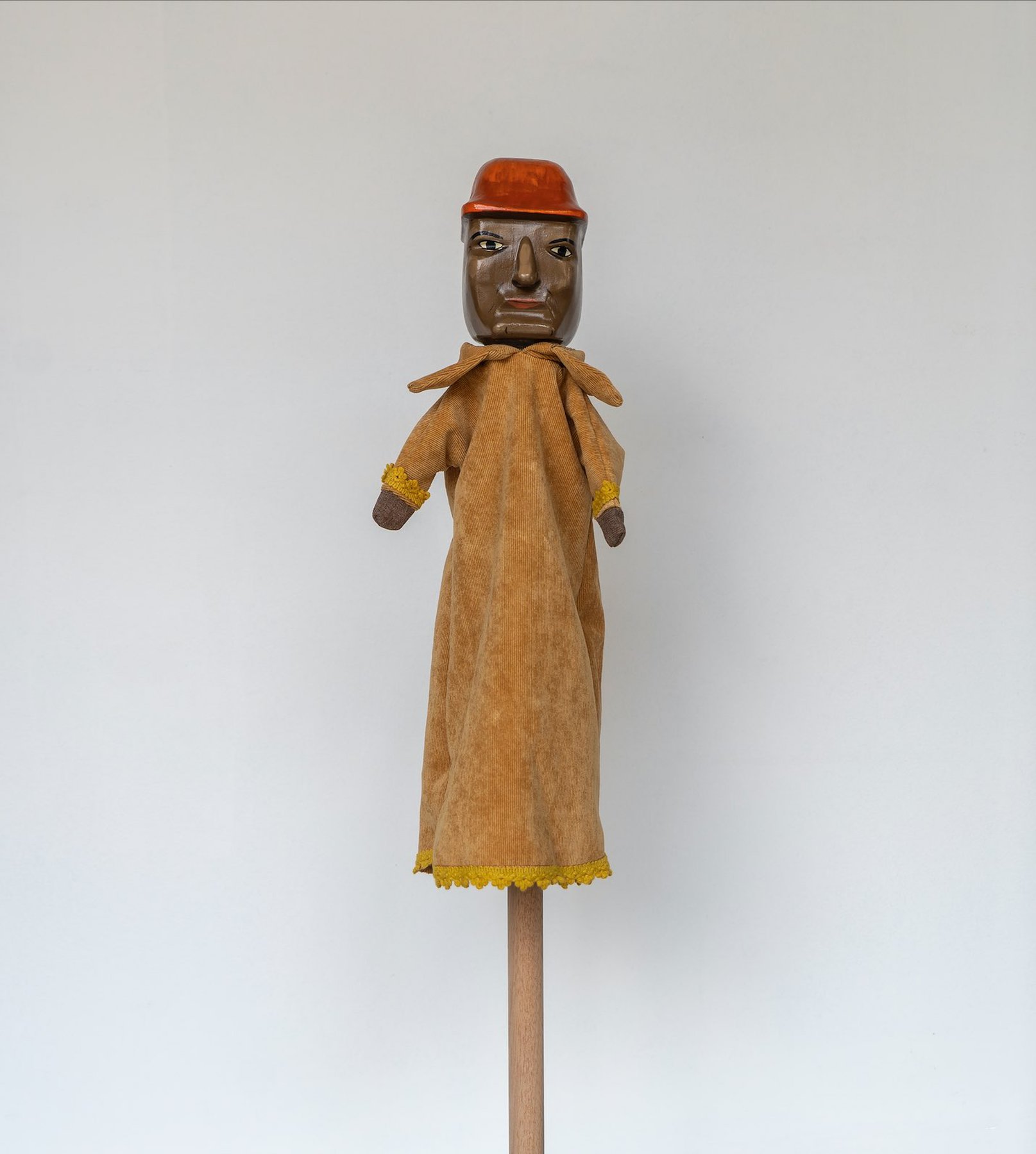 Daniela Ortiz, The Brightness of Greedy Europe, 2022, wood hand-carved, sewn, knitted and embroidered costumes (25 cm) puppet - Muqui
