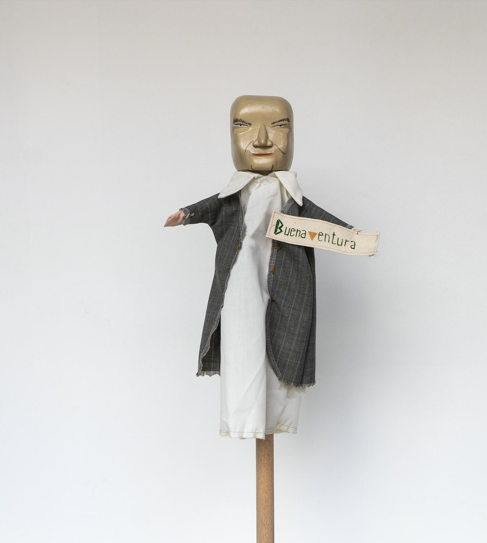 Daniela Ortiz, The Brightness of Greedy Europe, 2022, wood hand-carved, sewn, knitted and embroidered costumes (25 cm) puppet - Roque Benavides