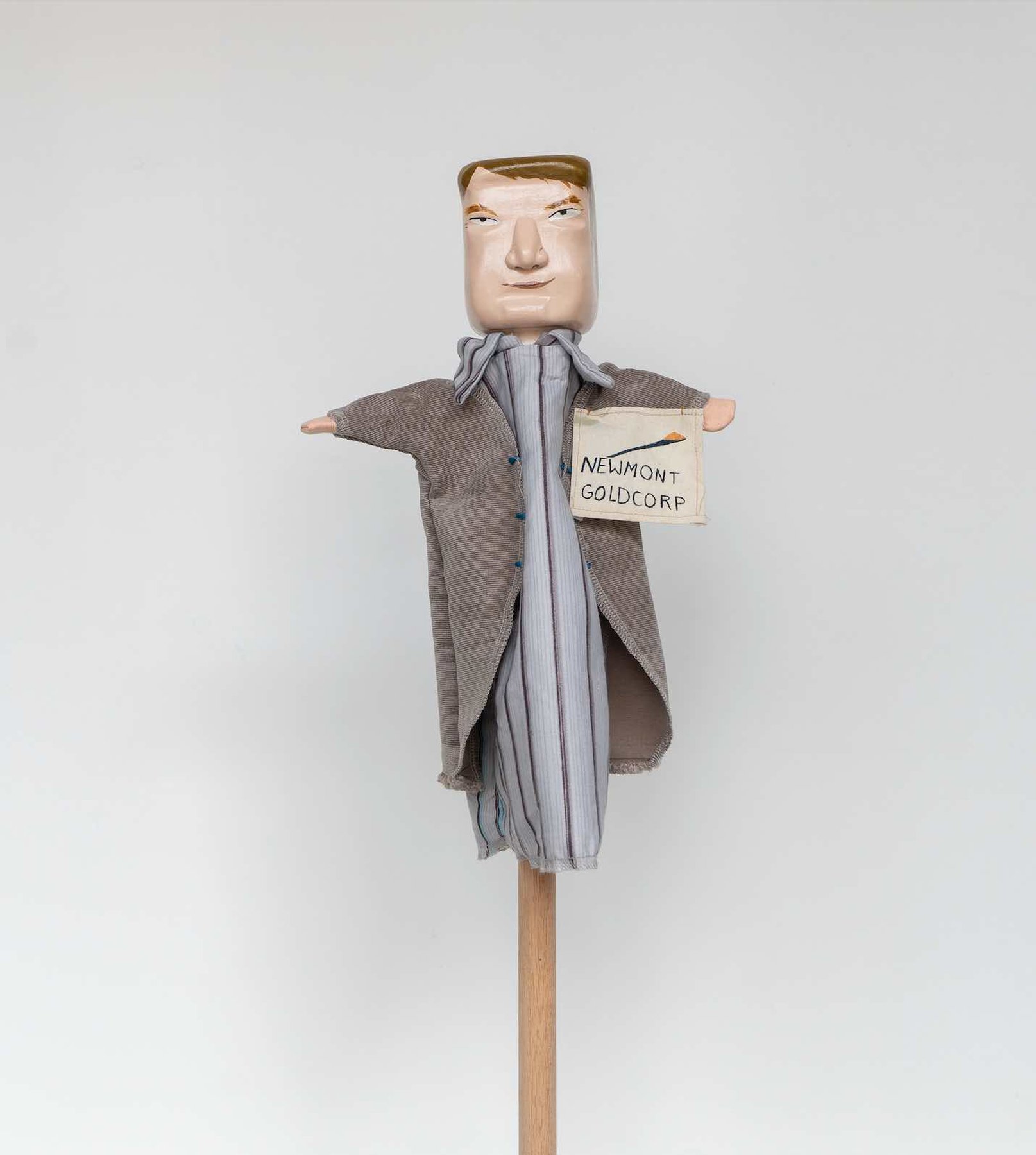 Daniela Ortiz, The Brightness of Greedy Europe, 2022, wood hand-carved, sewn, knitted and embroidered costumes (25 cm) puppet - Tomas Palmer