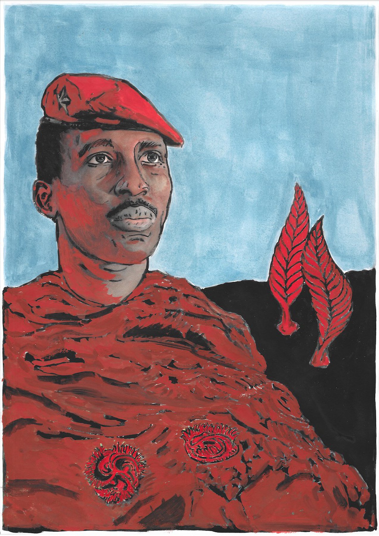 94 Million Years of Collectivism, Thomas Sankara(1949-1987) with rock, Tribrachidium and Charnia