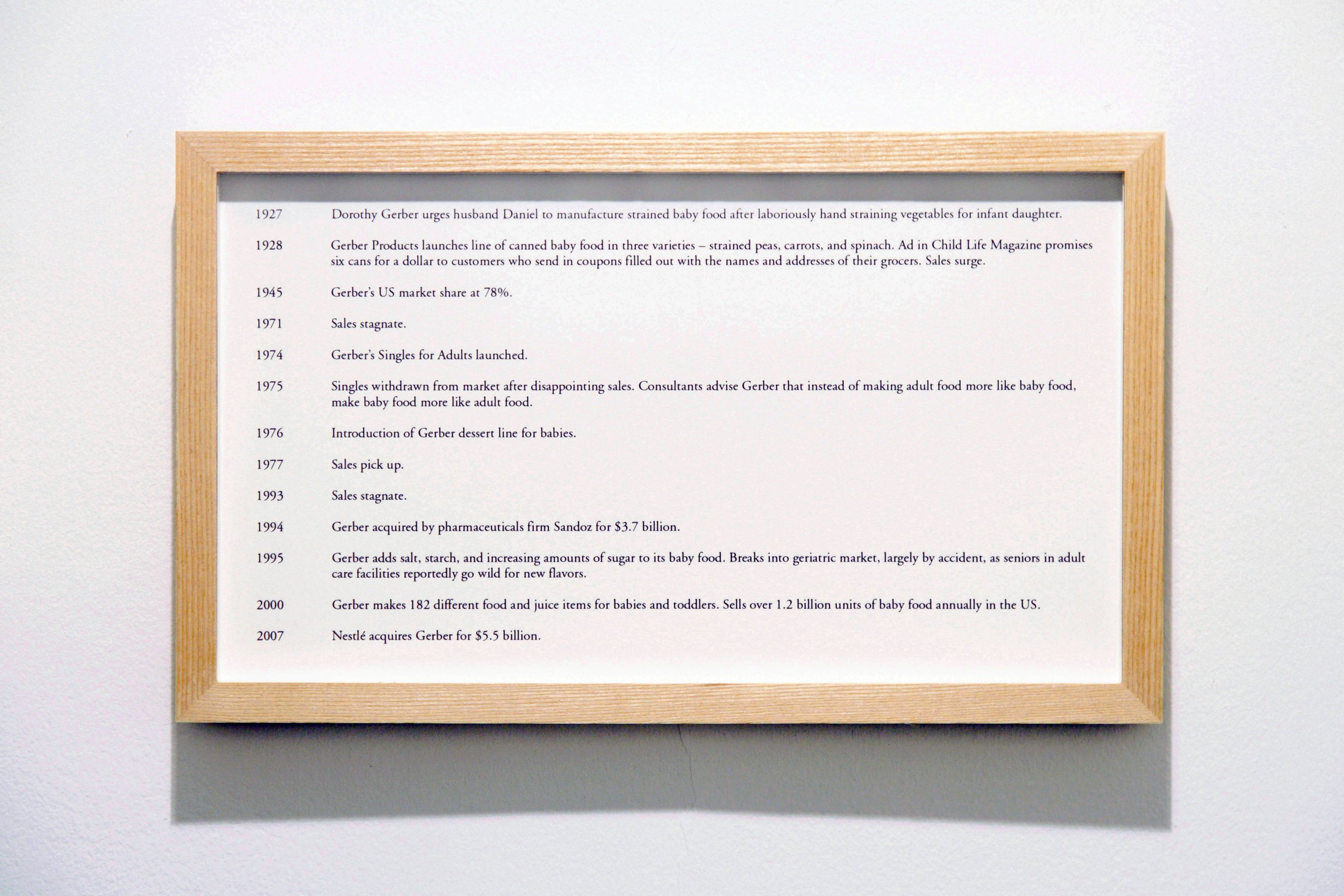 Maryam Jafri Product Recall: An Index of Innovation. Gerber, 2014-2015 framed texts, photographs, ob