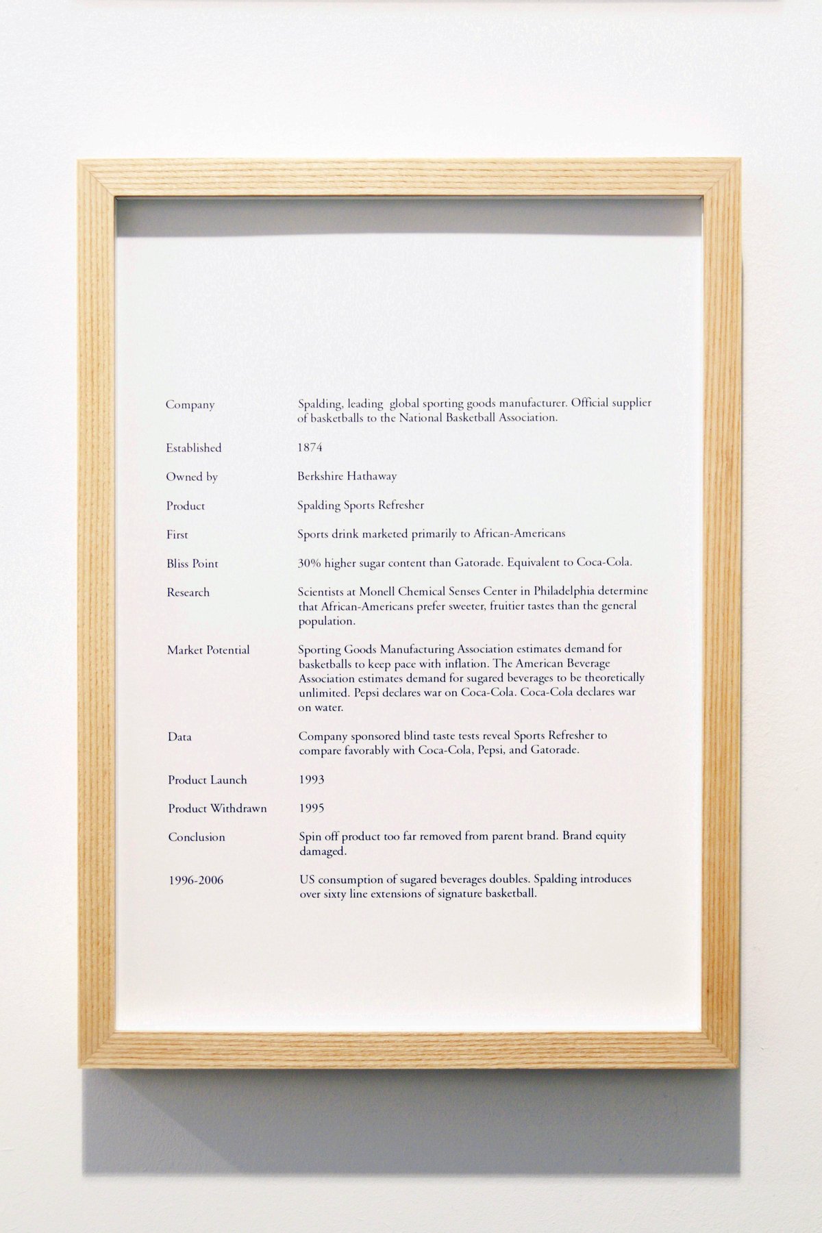 Product Recall: An Index of Innovation. Spalding, 2014-2015 framed texts, photographs, objects