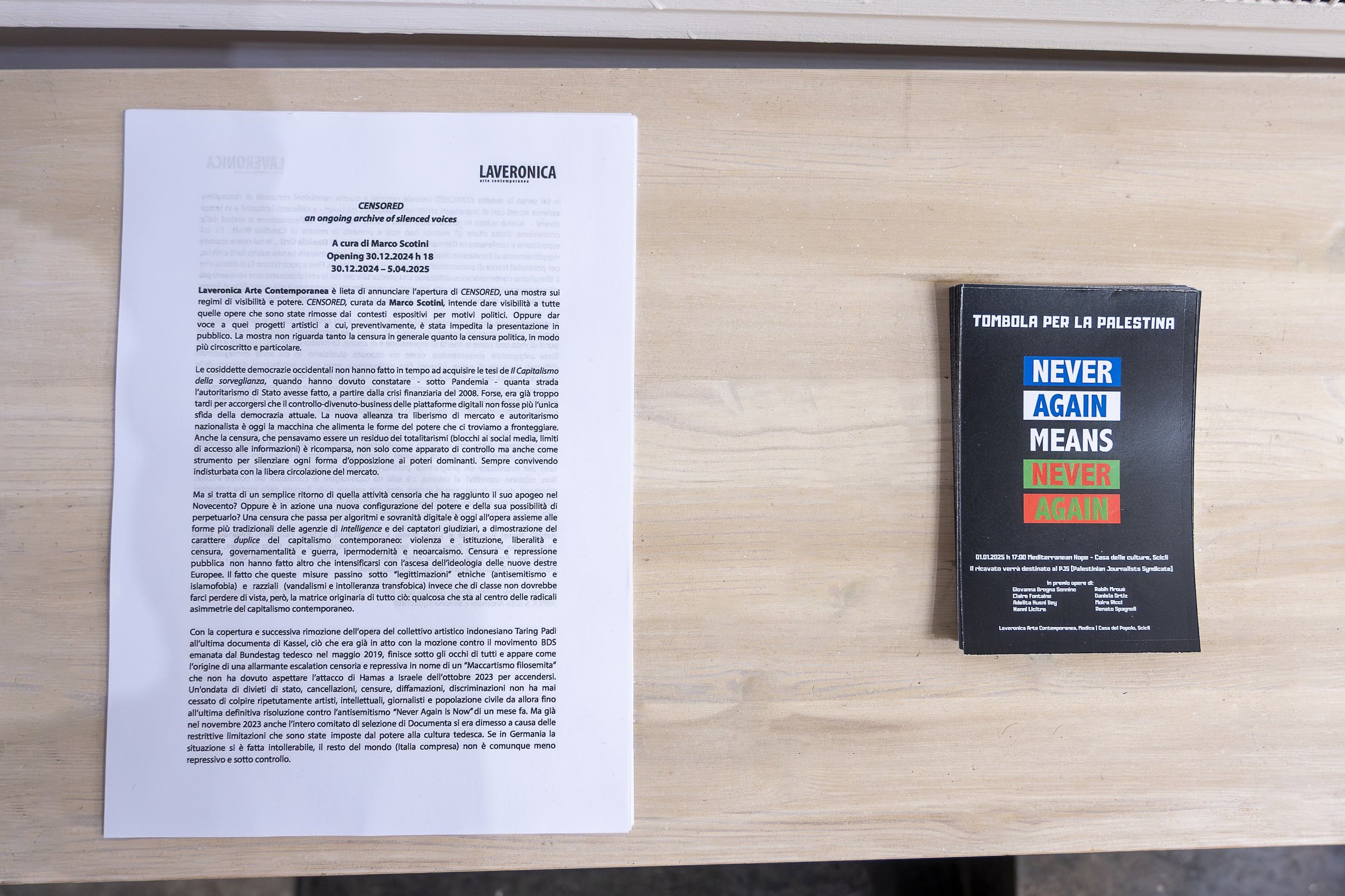 Installation view Censored. An ongoing archive of silenced voices, group show, curated by Marco Scotini, 2024, Laveronica gallery, Modica.