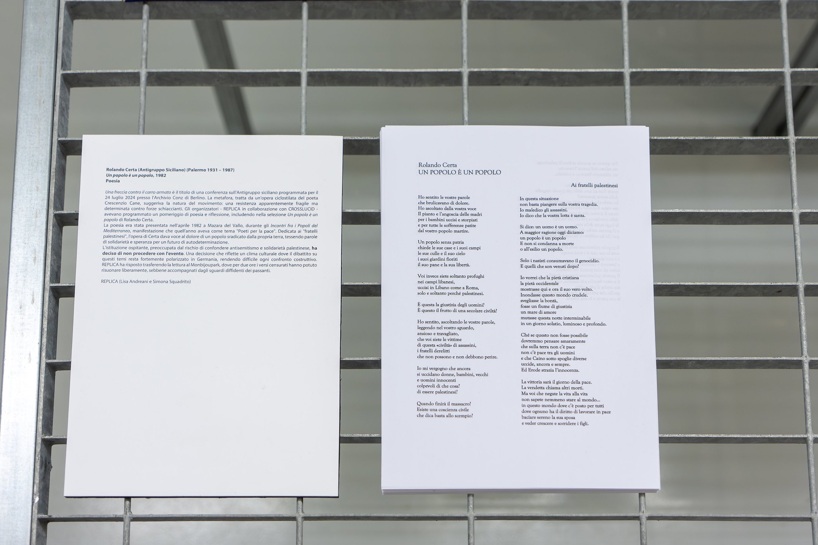 Installation view, Rolando Certa (Antigruppo Siciliano), Un popolo è un popolo, poem, 1982, courtesy REPLICA.